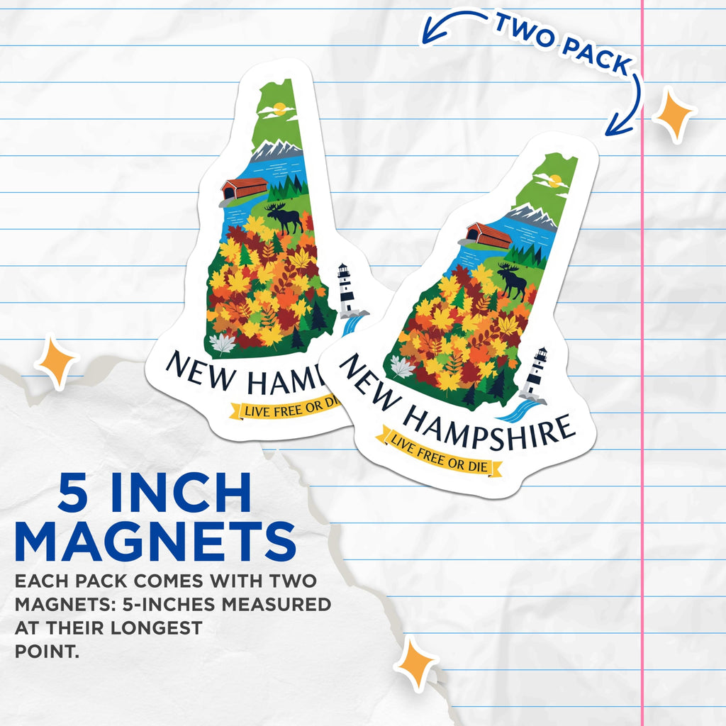 (2 Pack) New Hampshire Magnets - NH State Pride - Souvenir Fridge Magnets - 5" On Longest Side - Premium Magnet - for Cars, Refrigerators, Toolboxes, Lockers - Made in USA - MAG15503