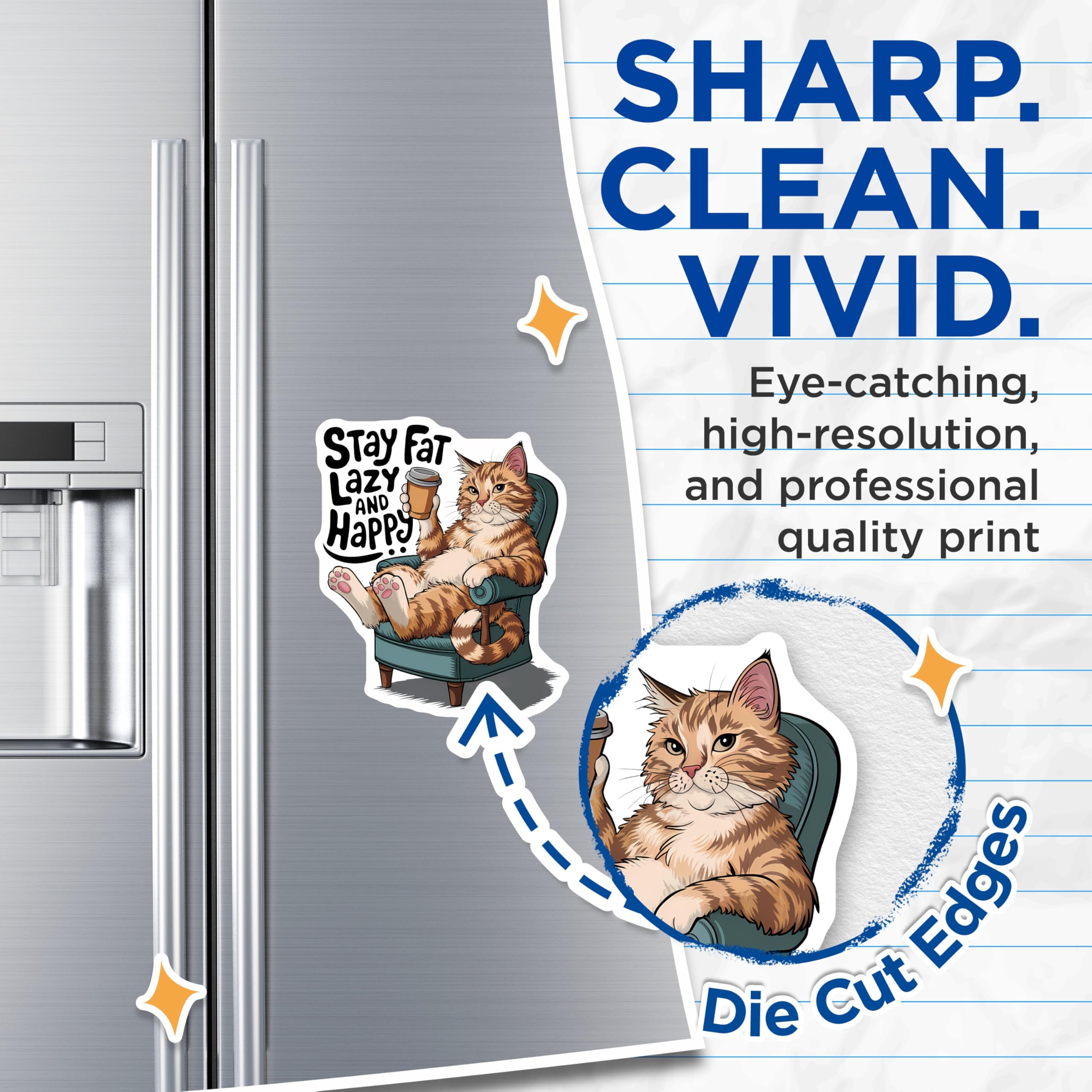 (2 Pack) Lazy Cat Refrigerator Magnets - Funny Cat Magnets - Cute Kitten Magnets - 5" On Longest Side - Premium Magnet - for Cars, Refrigerators, Toolboxes, Lockers - Made in USA - MAG16448