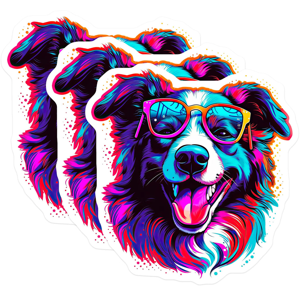 (3 Pack) Cool Border Collie Decals - Colorful Dog Laptop Decals - Pet Lover Decal Pack- 3 Inches On Longest Side - Easy Peel & Apply - Made in USA - 3MCS5999