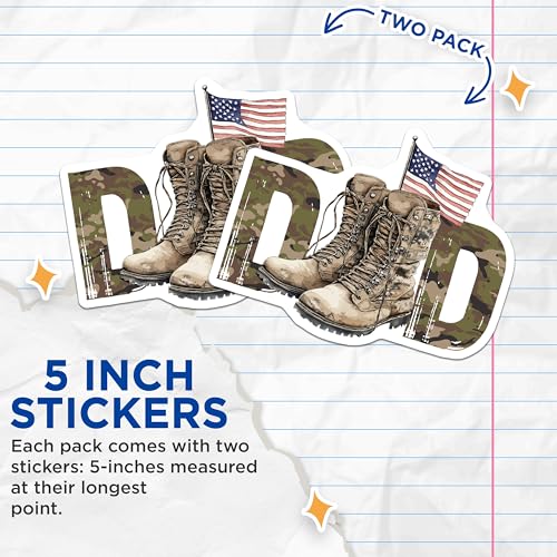 (2 Pack) Dad Military Boots Stickers - American Flag - USA Veteran Pride - 5" On Longest Side - Sticks to Smooth Flat Surfaces - Made in USA - BMCS9003