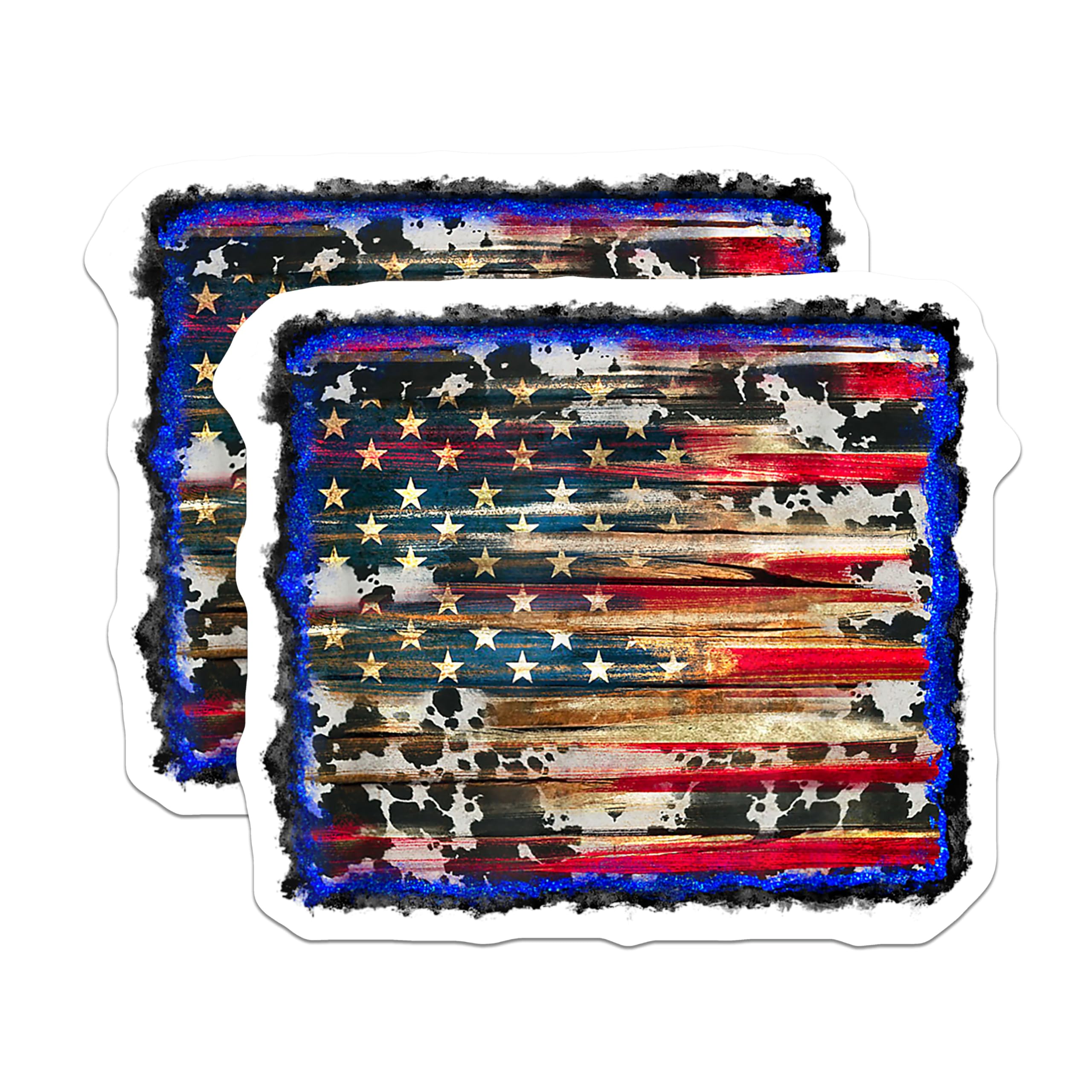 (2 Pack) Rustic American Flag Magnets - Cowhide Patriot Decor - 4th of July Truck Accessories - 5 Inches On Longest Side - Thick Durable Magnet - Made in USA - MAG28990