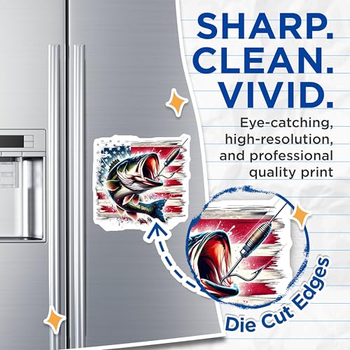 (2 Pack) American Flag Bass Fishing Magnets Magnets - Patriotic Fishing Decor - 5" On Longest Side - Made in USA - Sticks to Refrigerators & Metal Surfaces - MAG8589