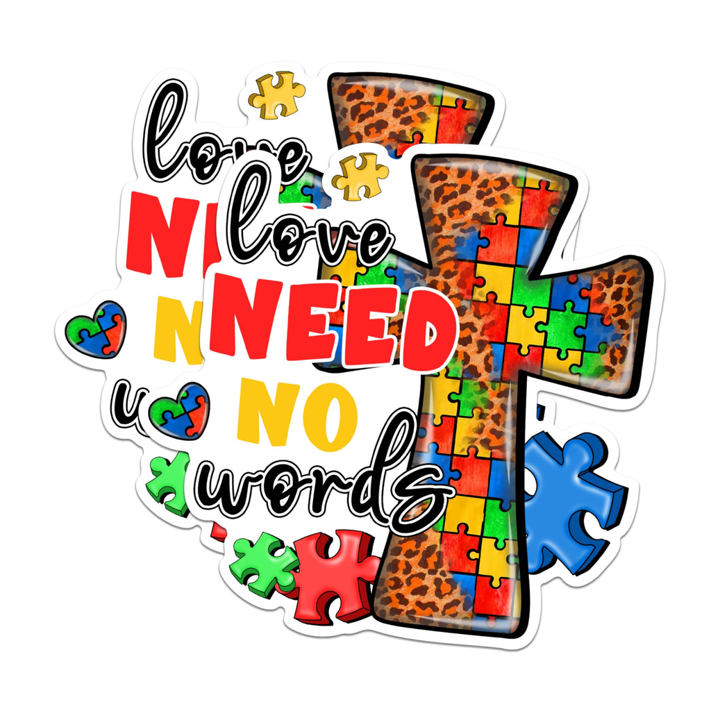 (2 Pack) Love Need No Words Magnets - Autism Awareness Magnets - Puzzle Piece Magnets- 5" On Longest Side - for Fridges, Toolboxes, Cars - Made in USA - MAG2980