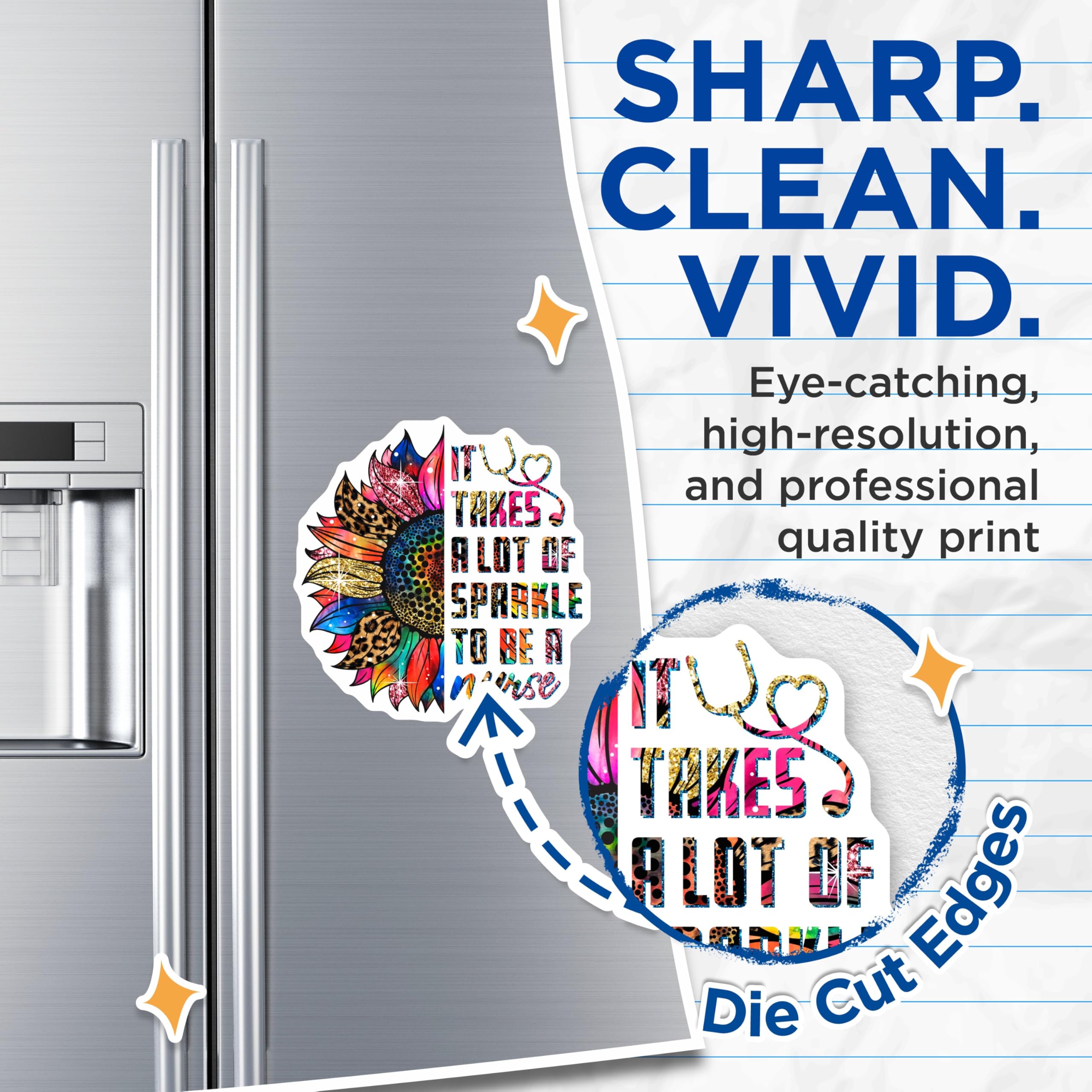(2 Pack) Nurse Magnets - Sunflower Nurse - Sparkle Nurse Refrigerator Decorations - 5" On Longest Side - Premium Magnet - for Cars, Refrigerators, Toolboxes, Lockers - Made in USA - MAG18512