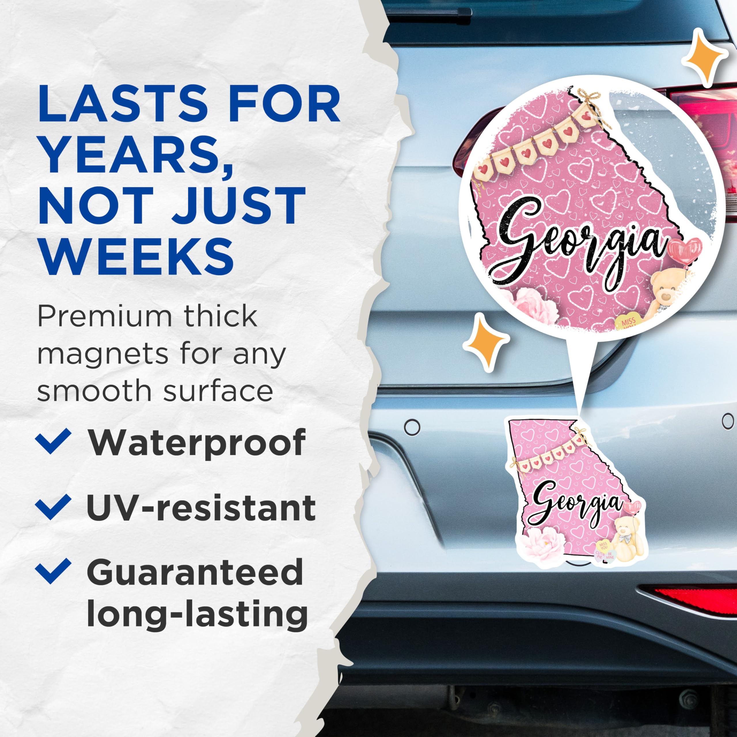 (2 Pack) Georgia State Magnets - Southern Home Decor - Teddy Bear Love Magnets - 5" On Longest Side - Premium Magnet - for Cars, Refrigerators, Toolboxes, Lockers - Made in USA - MAG17829