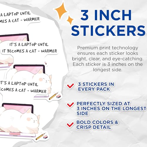 (3 Pack) Cat Laptop Decals - Funny Kitten Decal - Animal Decals - 3 Inches On Longest Side - Easy Peel & Apply - Made in USA - 3MCS6588