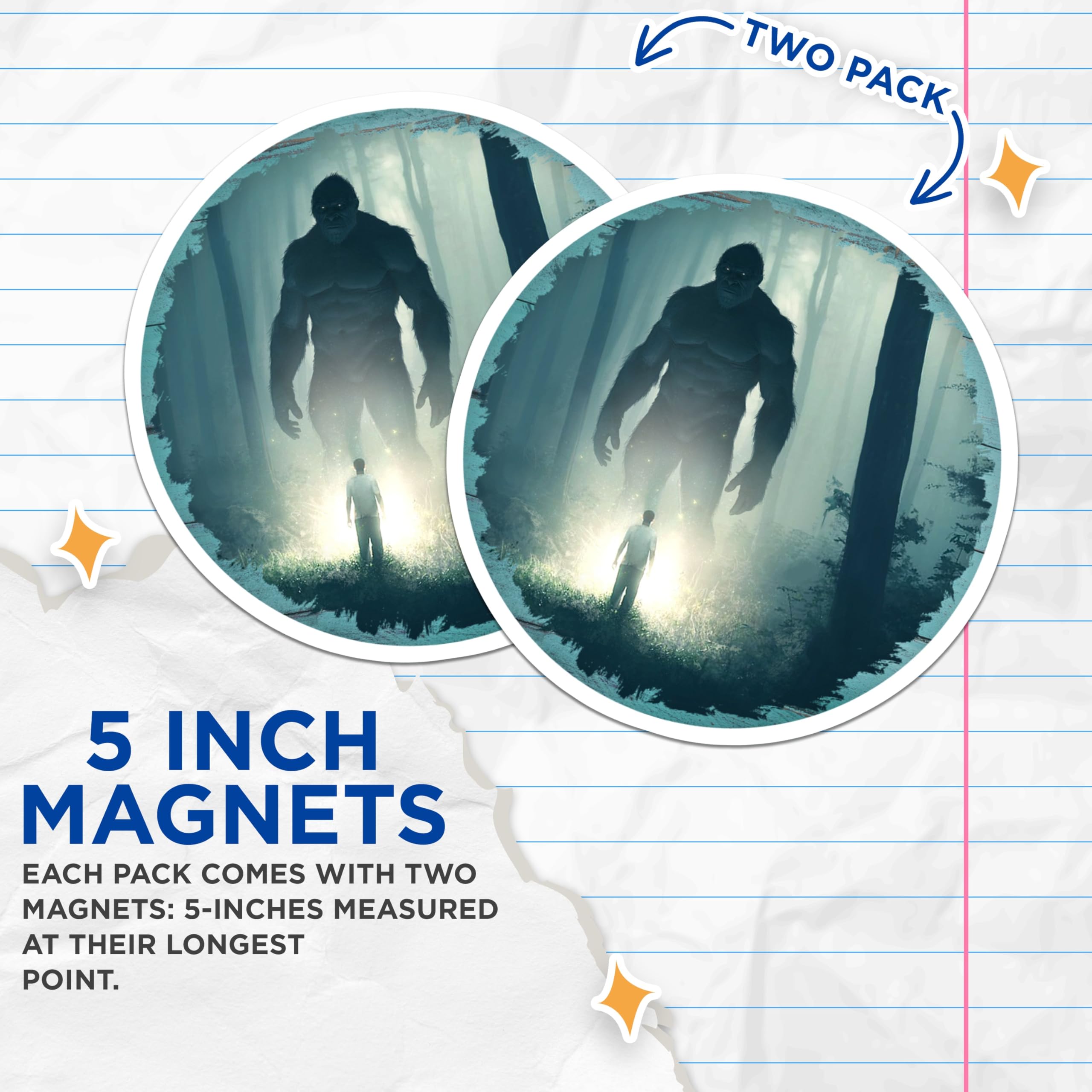 (2 Pack) Bigfoot Magnets - Sasquatch Cryptid Lore - Mythical Forest Creature - Paranormal Decor Collection - 5 Inches On Longest Side - Thick Durable Magnet - Made in USA - MAG30303