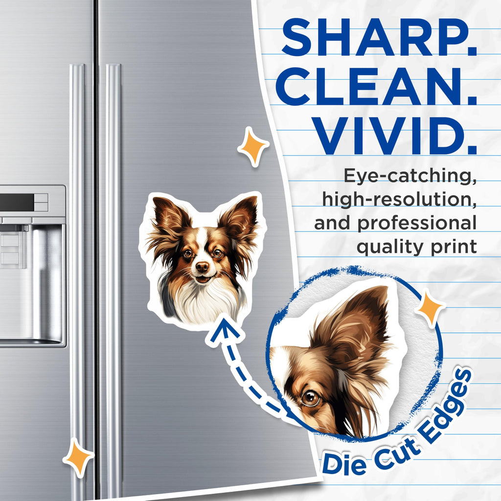 (2 Pack) Papillon Dog Magnets - Cute Pet Portrait - Dog Breed Decor for Pet Parents - 5 Inches On Longest Side - Thick Durable Magnet - Made in USA - MAG26512