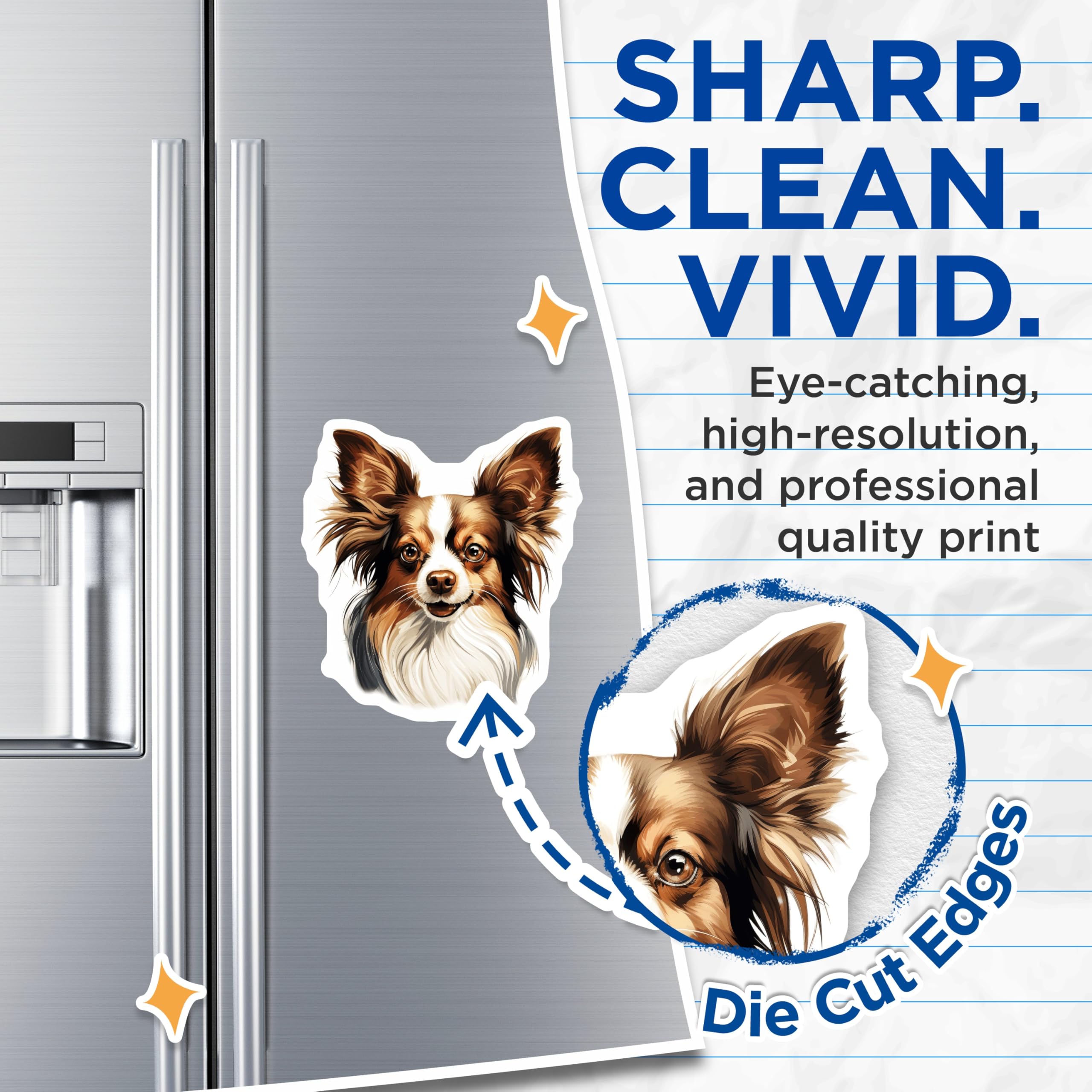 (2 Pack) Papillon Dog Magnets - Cute Pet Portrait - Dog Breed Decor for Pet Parents - 5 Inches On Longest Side - Thick Durable Magnet - Made in USA - MAG26512