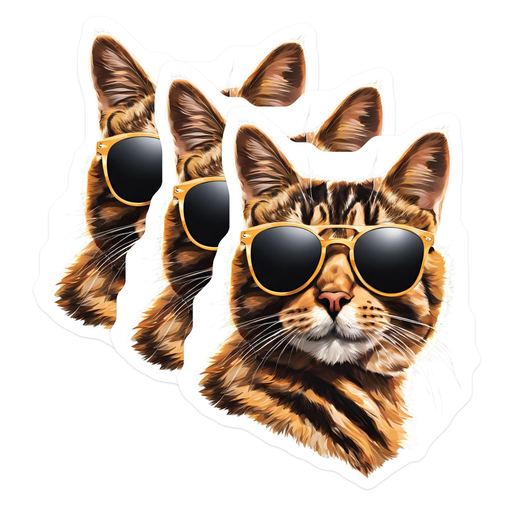 (3 Pack) Cool Cat Decals - Cat with Sunglasses - Laptop Decals - 3 Inches On Longest Side - Easy Peel & Apply - Made in USA - 3MCS2355