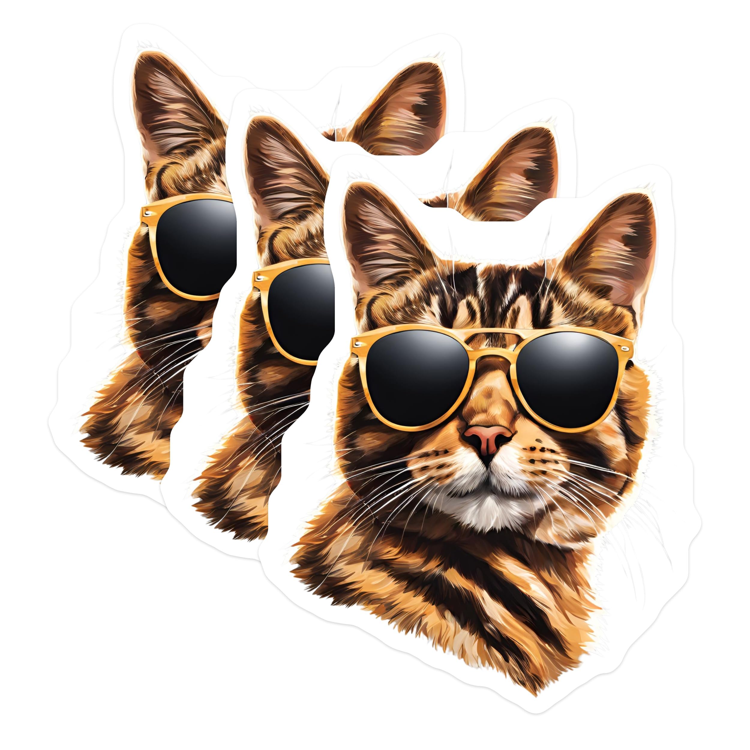 (3 Pack) Cool Cat Decals - Cat with Sunglasses - Laptop Decals - 3 Inches On Longest Side - Easy Peel & Apply - Made in USA - 3MCS2355