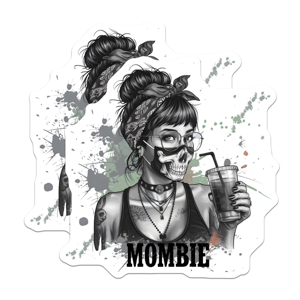 (2 Pack) Mombie Magnets - Messy Bun Skull Mom - Iced Coffee Mother Life - 5 Inches On Longest Side - Thick Durable Magnet - Made in USA - MAG22087