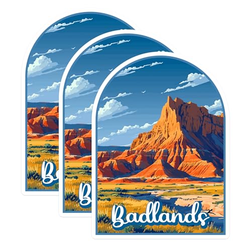 (3 Pack) Badlands National Park Decals - South Dakota Art - Landscape Decal - 3 Inches On Longest Side - Easy Peel & Apply - Made in USA - 3MCS0395