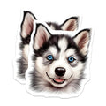 (2 Pack) Smiling Husky Puppy Magnets - Blue Eyed Dog Decor - Adorable Siberian Canine Art - 5 Inches On Longest Side - Thick Durable Magnet - Made in USA - MAG24317