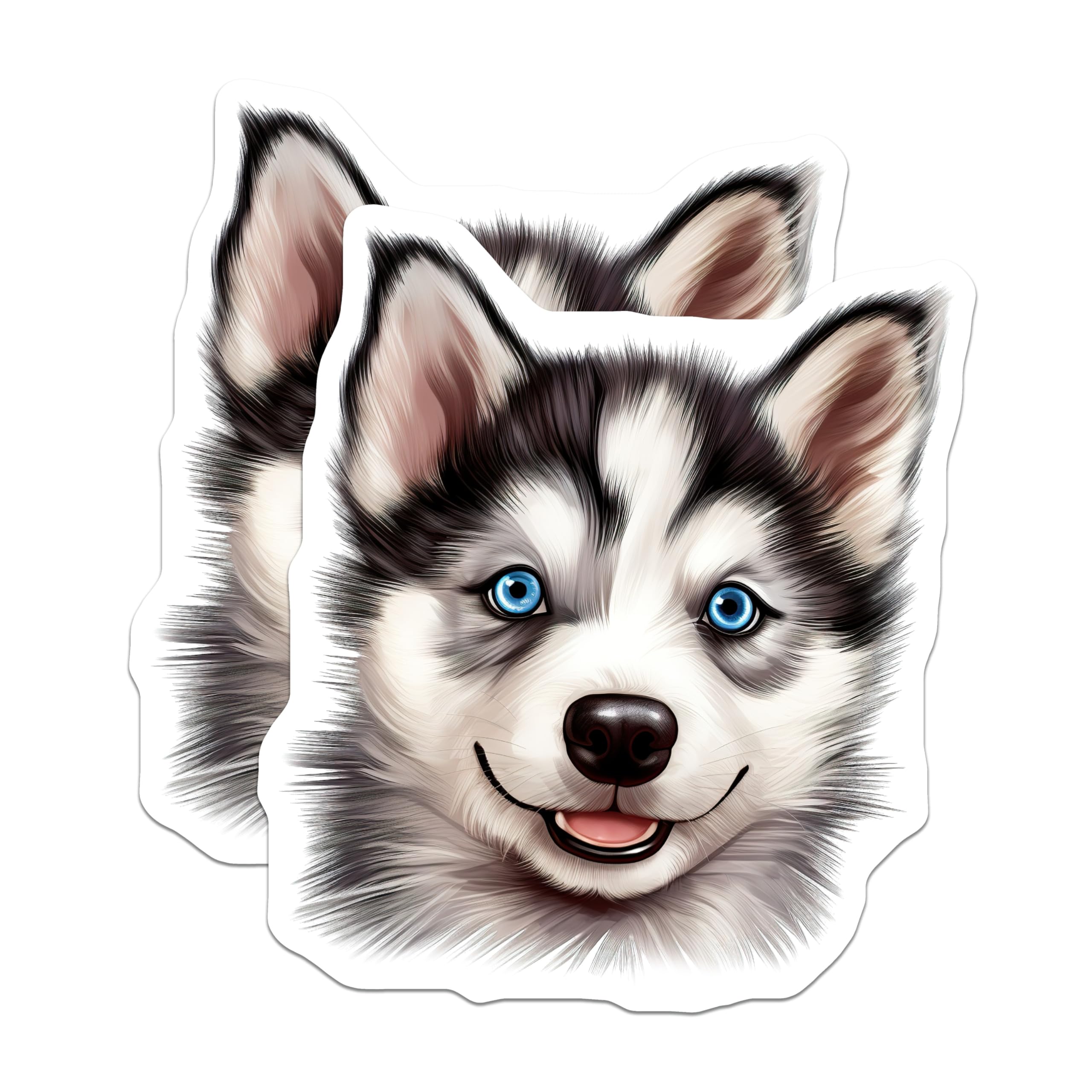 (2 Pack) Smiling Husky Puppy Magnets - Blue Eyed Dog Decor - Adorable Siberian Canine Art - 5 Inches On Longest Side - Thick Durable Magnet - Made in USA - MAG24317
