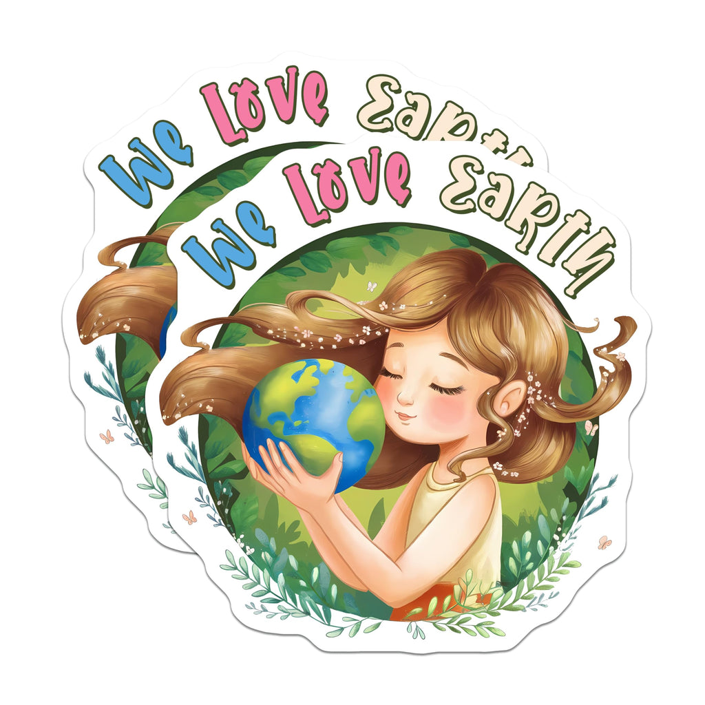 (2 Pack) We Love Earth Magnets - Eco-Friendly Reminder - Earth Day Decoration - 5" On Longest Side - for Cars, Fridges, Toolboxes - Made in USA - MAG7683