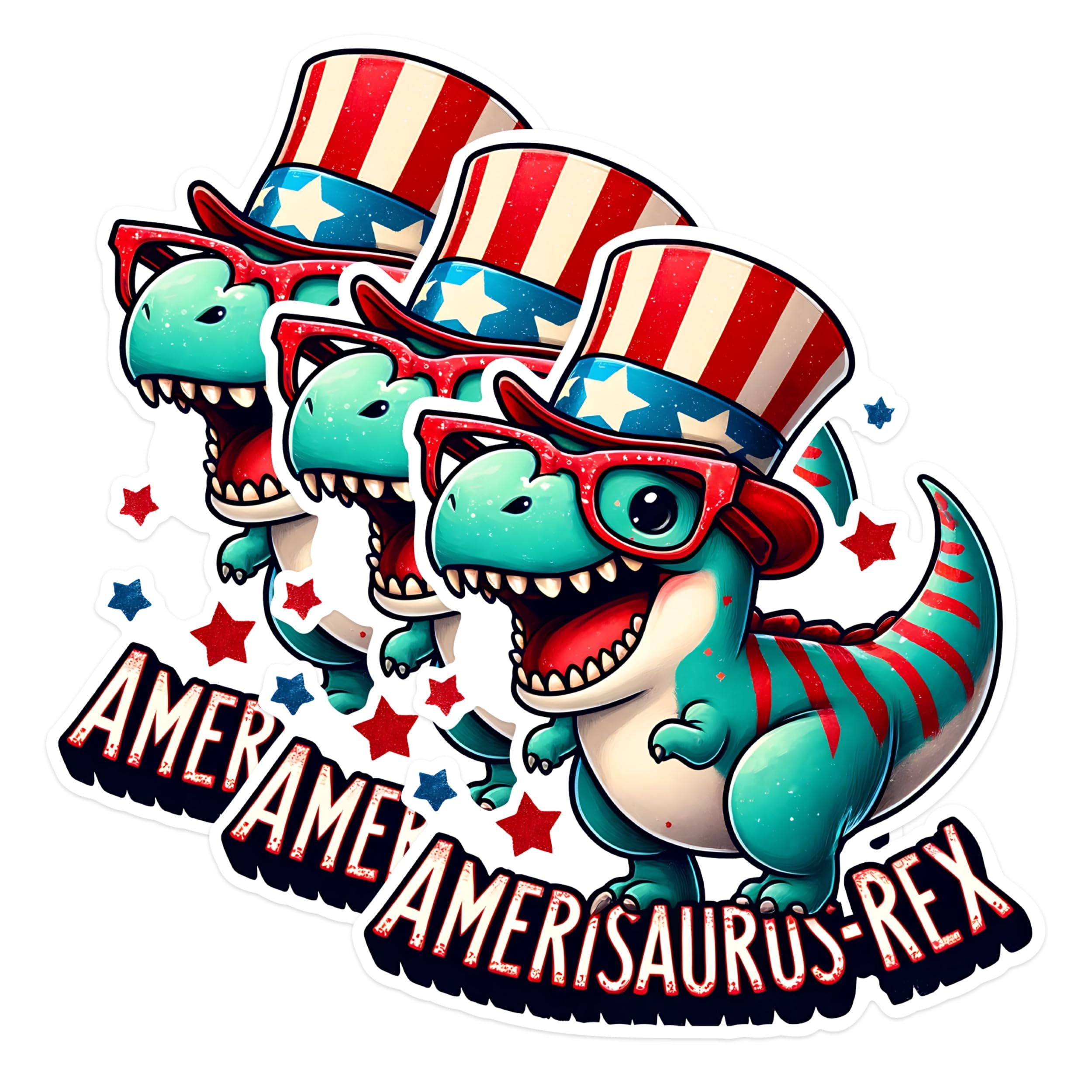(3 Pack) Patriotic Dinosaur Decals - July 4th Sticker - USA Pride Rex Decal - 3 Inches On Longest Side - Easy Peel & Apply - Made in USA - 3MCS1544