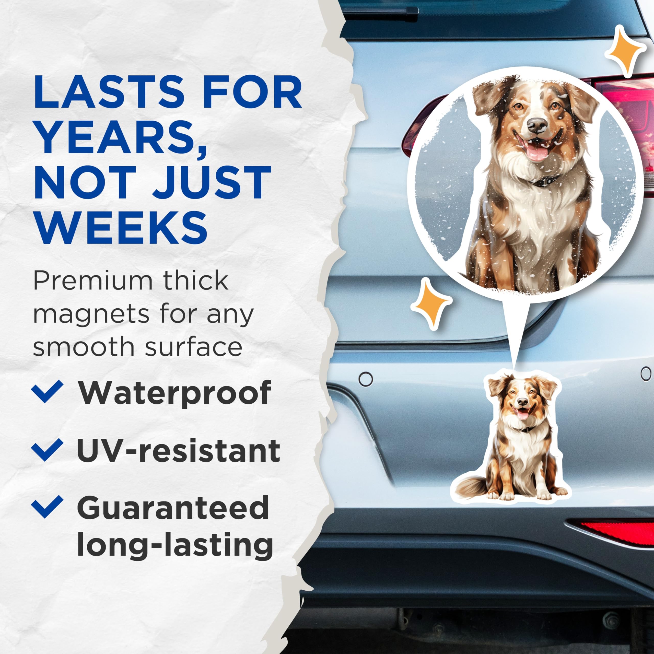 (2 Pack) Australian Shepherd Magnets - Red Merle Aussie Dog Art - Happy Pet Lover Kitchen Decor for Dog Moms - 5 Inches On Longest Side - Thick Durable Magnet - Made in USA - MAG27532