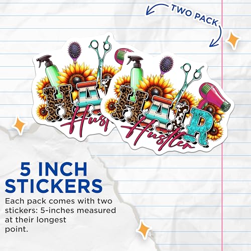 (2 Pack) Hair Hustler Stickers - Hairdresser Salon - Hair Stylist Tools - Hair Cut Accessories Decal - 5" On Longest Side - Sticks to Smooth Flat Surfaces - Made in USA - BMCS7567