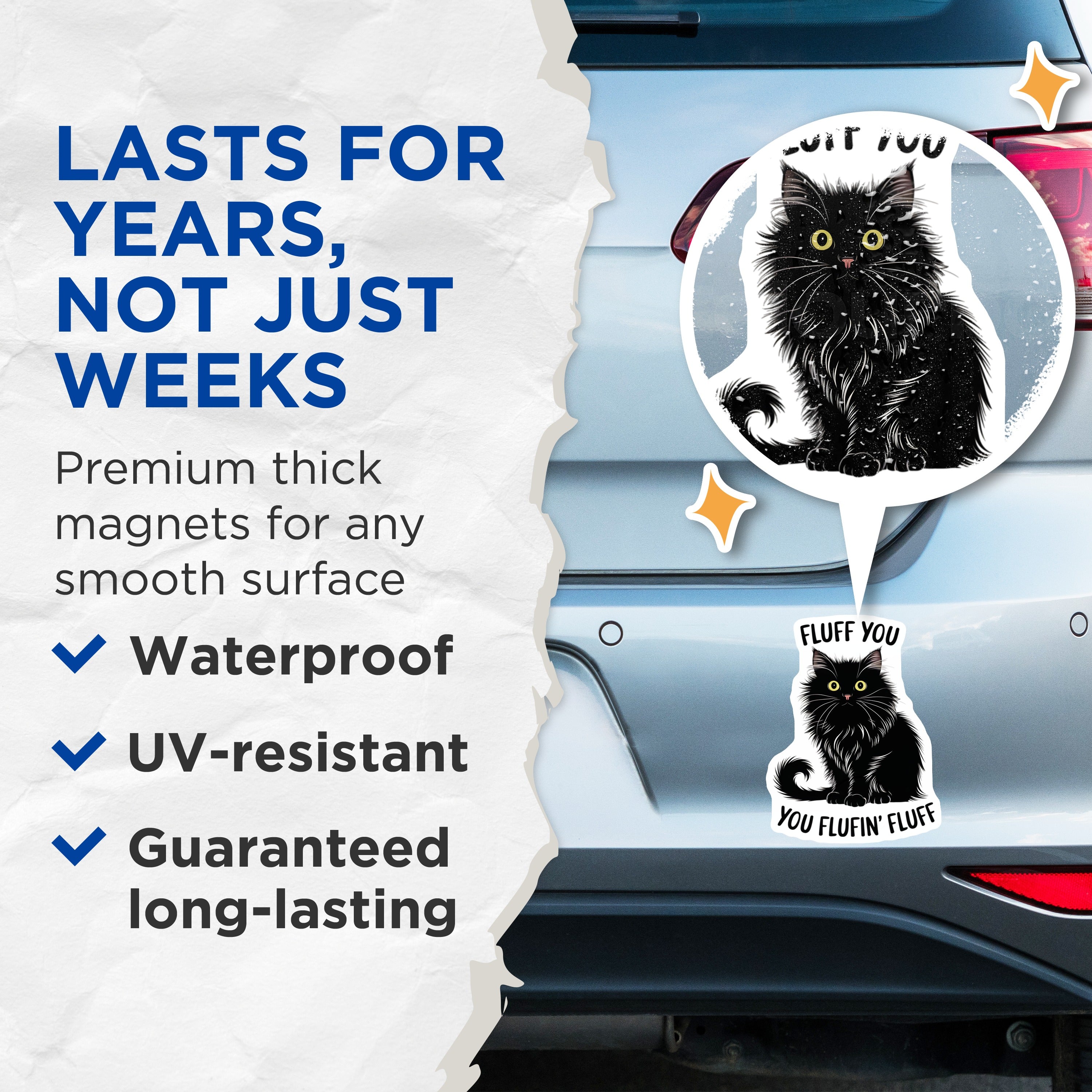 (2 Pack) Funny Black Cat Magnets - Sarcastic Fluffy Feline - Cat Lover Fridge Locker Decor - 5 Inches On Longest Side - Thick Durable Magnet - Made in USA - MAG39877