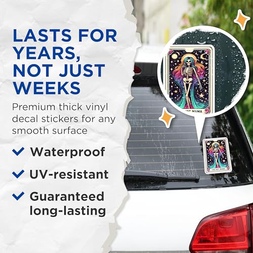 (2 Pack) The Hot Mama Stickers - Skeleton Tarot Stickers - Celestial Art Stickers - 5" On Longest Side - Sticks to Smooth Flat Surfaces - Made in USA - BMCS5437