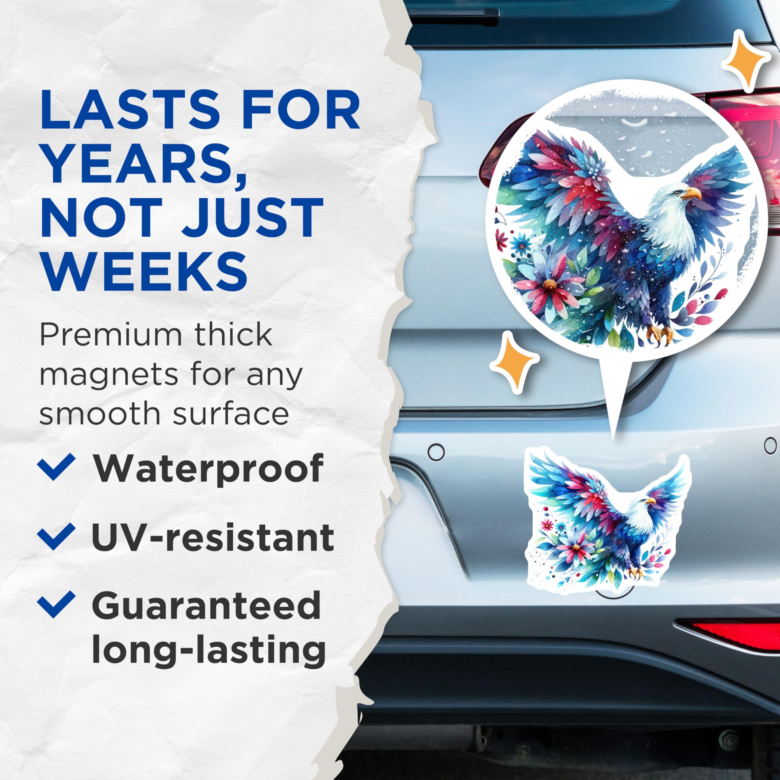 (2 Pack) Watercolor Eagle Magnets - Patriotic Bird Art - Majestic Wildlife Decor - 5 Inches On Longest Side - Thick Durable Magnet - Made in USA - MAG21205