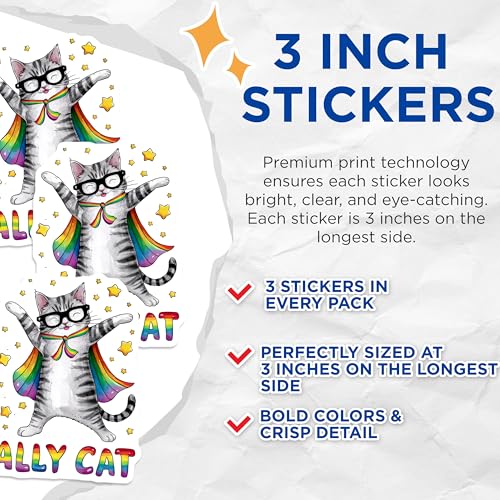 (3 Pack) Ally Cat Decals - Pride Decal - LGBTQ Decal - 3 Inches On Longest Side - Easy Peel & Apply - Made in USA - 3MCS8319