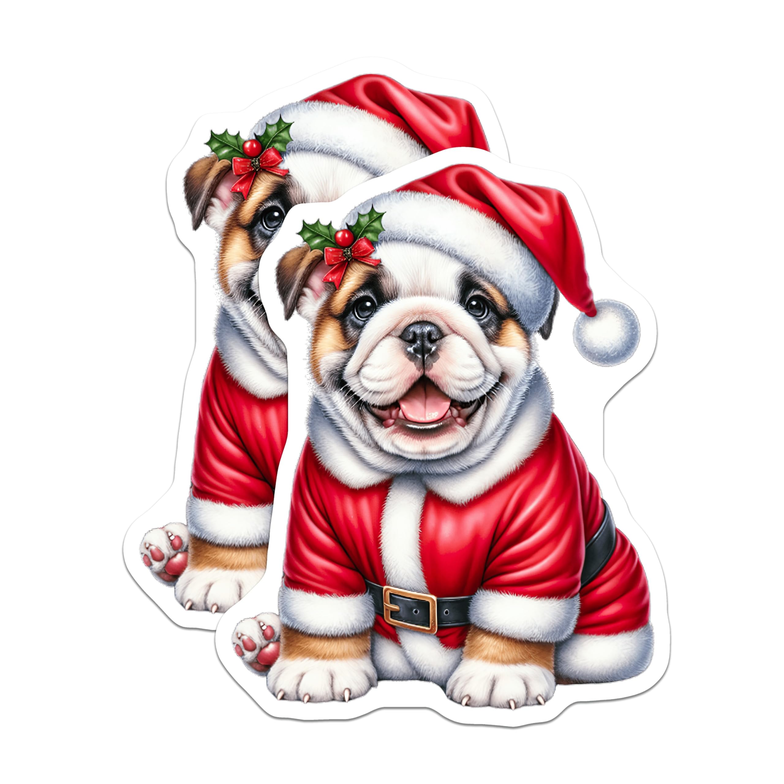 (2 Pack) Bulldog Santa Magnets - Cute Christmas Dog Pet Decor - Holiday Fridge Locker Office Puppy Accessories - 5 Inches On Longest Side - Thick Durable Magnet - Made in USA - MAG25692
