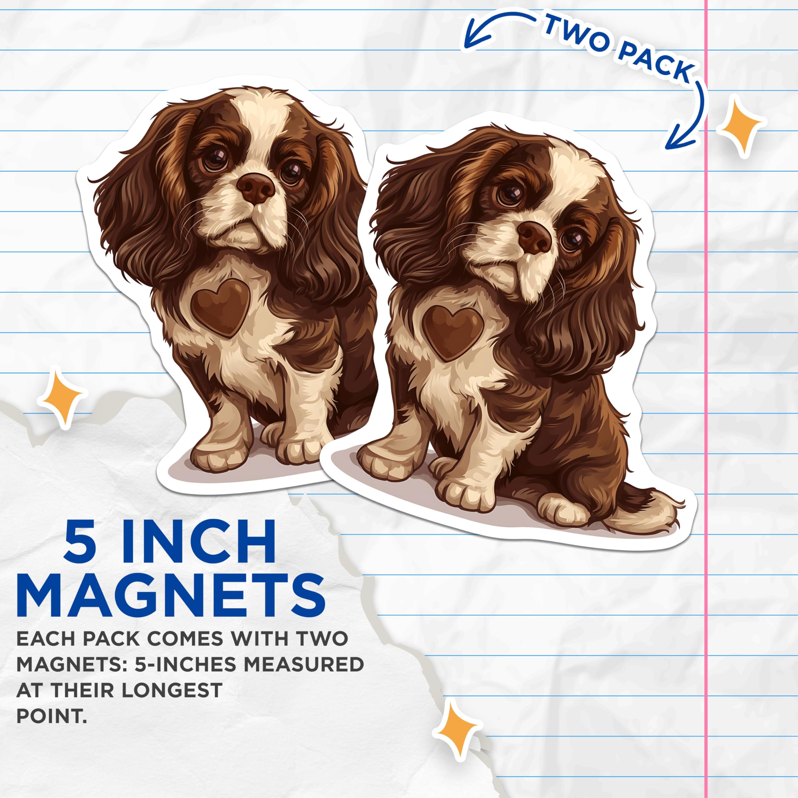 (2 Pack) Cavalier Spaniel Magnets - Dog Breed Art - Cute Puppy Fridge Magnets - 5" On Longest Side - Premium Magnet - for Cars, Refrigerators, Toolboxes, Lockers - Made in USA - MAG16998