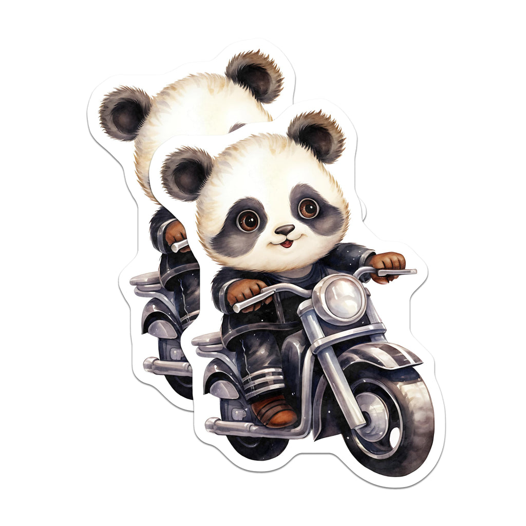 (2 Pack) Panda Motorcycle Magnets - Cute Animal Art - Biker Bear Decor - 5" On Longest Side - Premium Magnet - for Cars, Refrigerators, Toolboxes, Lockers - Made in USA - MAG16996