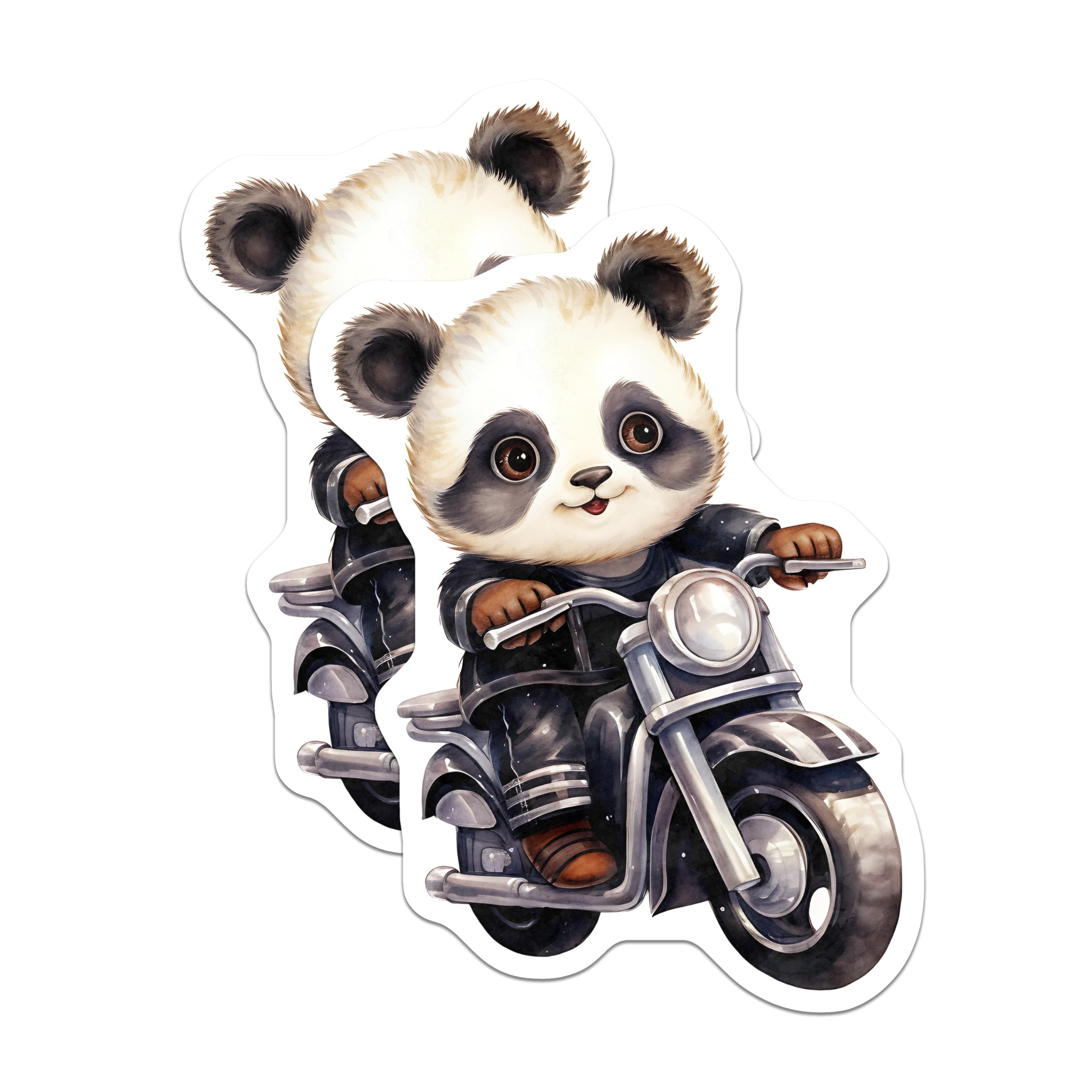 (2 Pack) Panda Motorcycle Magnets - Cute Animal Art - Biker Bear Decor - 5" On Longest Side - Premium Magnet - for Cars, Refrigerators, Toolboxes, Lockers - Made in USA - MAG16996