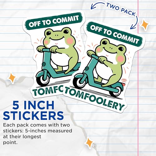 (2 Pack) Funny Frog Stickers - Scooter Frogs - Humorous Animal Stickers for Laptops Water Bottles Notebooks - 5" On Longest Side - Sticks to Smooth Flat Surfaces - Made in USA - BMCS3765