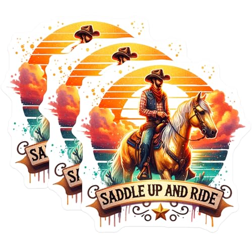 (3 Pack) Cowboy Horse Decals - Western Rider Stickers - Saddle Up Decor- 3 Inches On Longest Side - Easy Peel & Apply - Made in USA - 3MCS5601