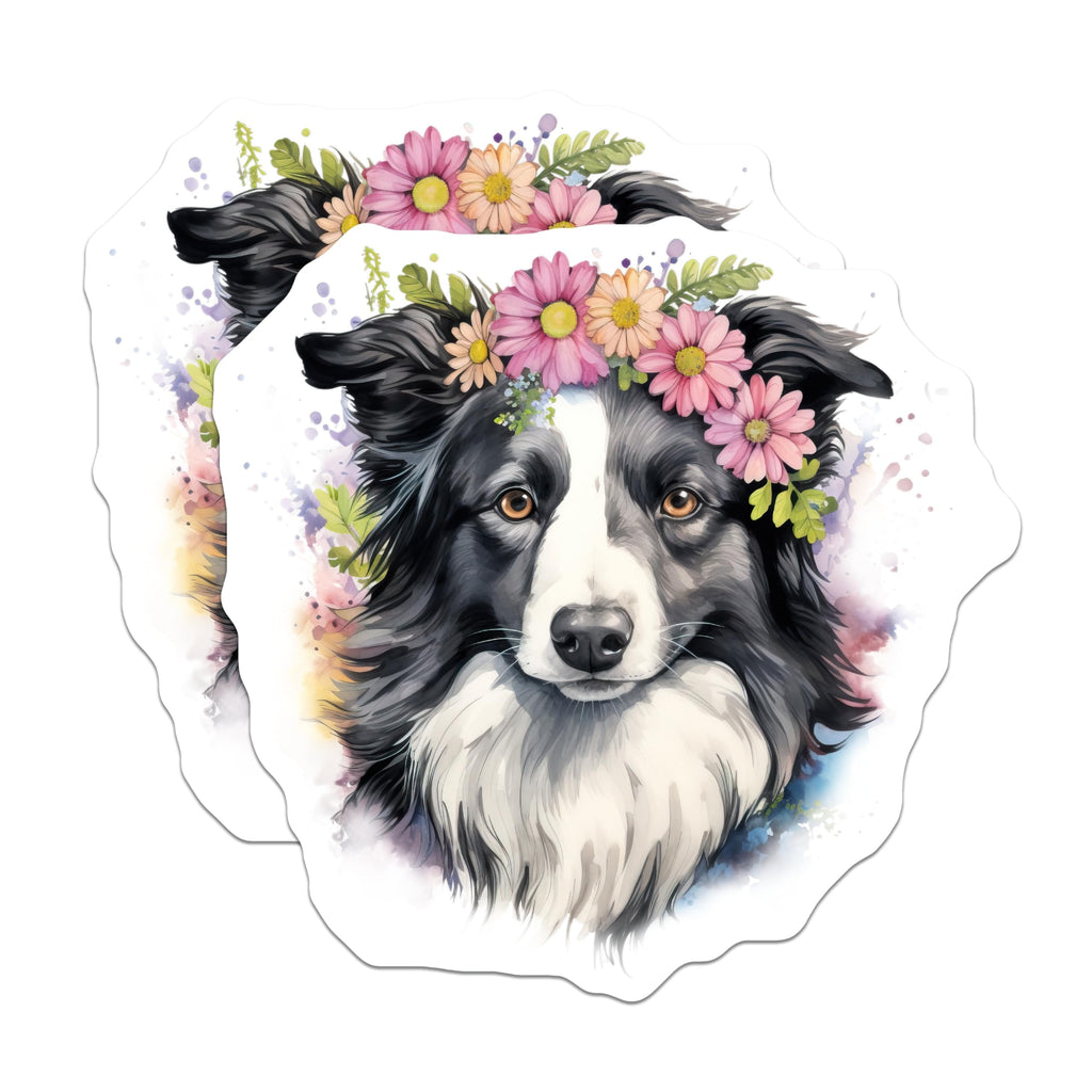 (2 Pack) Border Collie Dog Magnets - Flower Crown Dog - Dog Mom Pet Lover - 5 Inches On Longest Side - Thick Durable Magnet - Made in USA - MAG27982