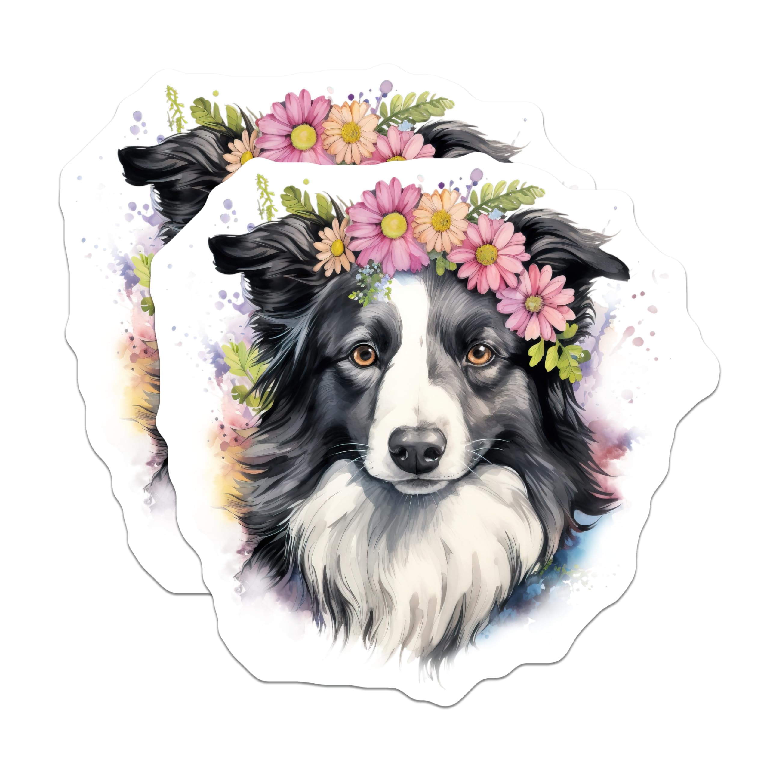 (2 Pack) Border Collie Dog Magnets - Flower Crown Dog - Dog Mom Pet Lover - 5 Inches On Longest Side - Thick Durable Magnet - Made in USA - MAG27982