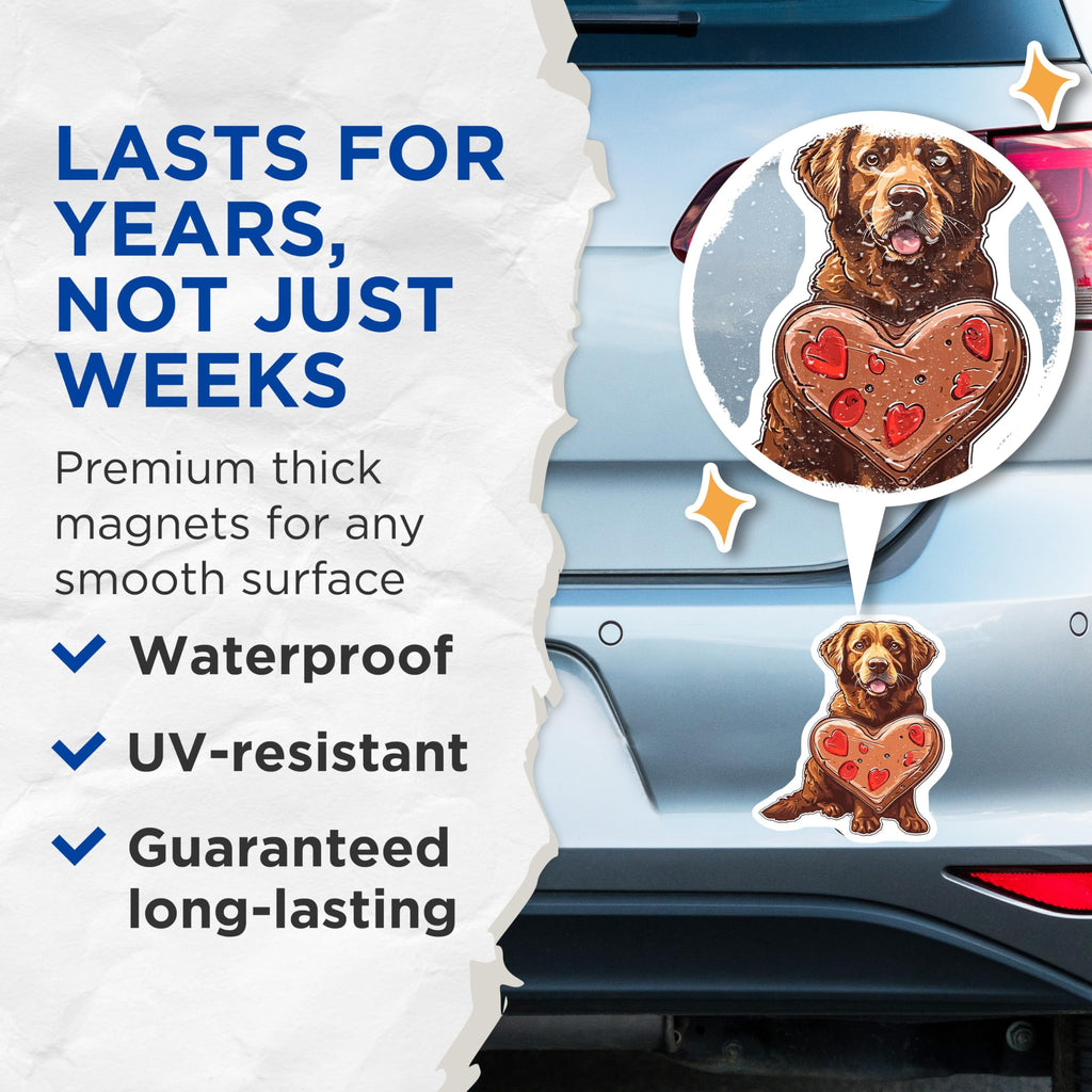 (2 Pack) Chocolate Dog Magnets - Retriever Magnet - Heart Magnets - 5" On Longest Side - Premium Magnet - for Cars, Refrigerators, Toolboxes, Lockers - Made in USA - MAG16604