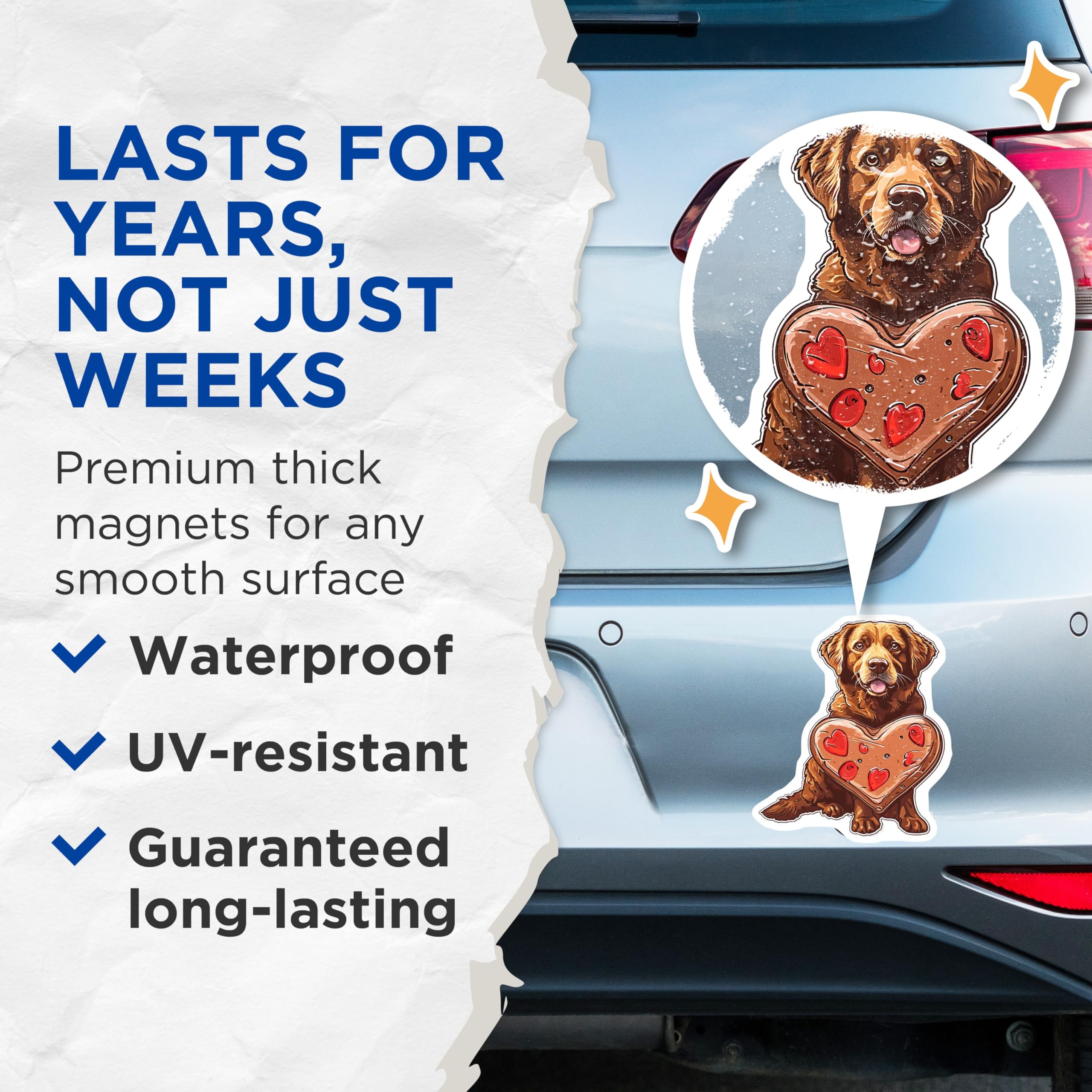 (2 Pack) Chocolate Dog Magnets - Retriever Magnet - Heart Magnets - 5" On Longest Side - Premium Magnet - for Cars, Refrigerators, Toolboxes, Lockers - Made in USA - MAG16604