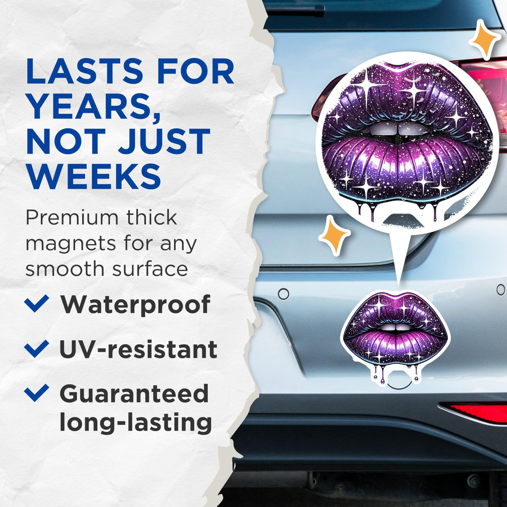 (2 Pack) Galaxy Lips Magnets - Cosmic Lip Art Magnets - Space Themed Decor Magnets - 5" On Longest Side - for Cars, Refrigerators, Toolboxes, Lockers - Made in USA MAG3547
