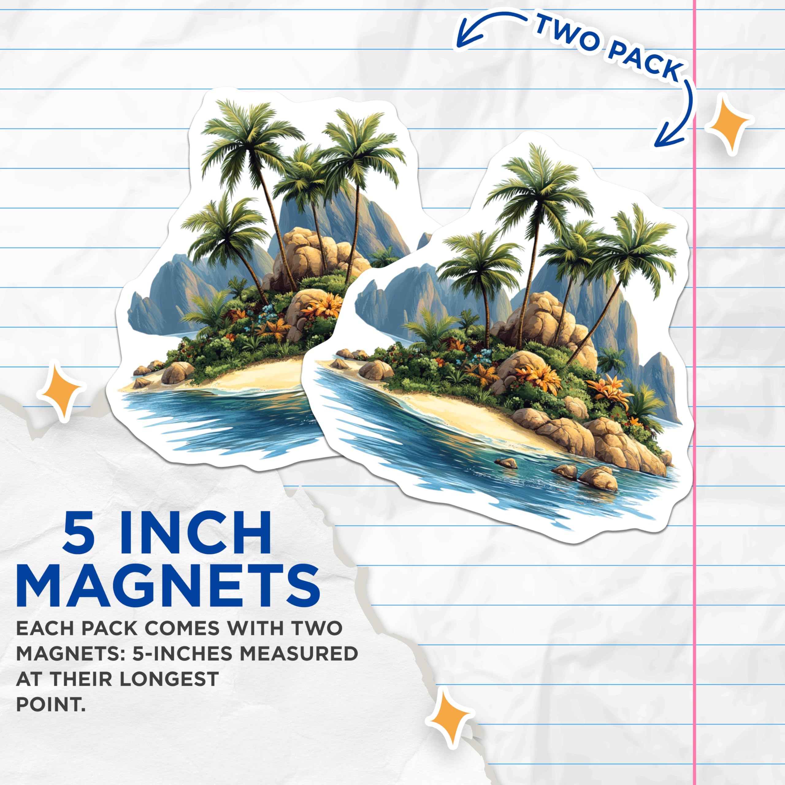 (2 Pack) Tropical Island Magnets - Beach Decor - Vacation Souvenir - Ocean Lovers - Palm Tree Scene - 5 Inches On Longest Side - Thick Durable Magnet - Made in USA - MAG25722