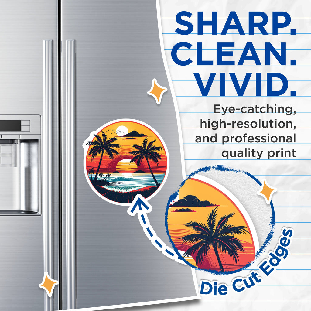 (2 Pack) Tropical Sunset Magnets - Palm Tree Beach Scene - Vintage Vacation Vibe Fridge Locker - 5 Inches On Longest Side - Thick Durable Magnet - Made in USA - MAG36283