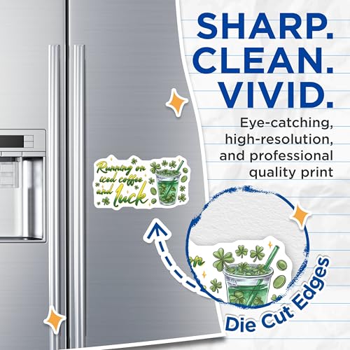(2 Pack) Running on Iced Coffee Luck Magnets Magnets - St. Patrick's Day Decor - Clover and Coffee Theme - 5" On Longest Side - Made in USA - Sticks to Refrigerators & Metal Surfaces - MAG8409