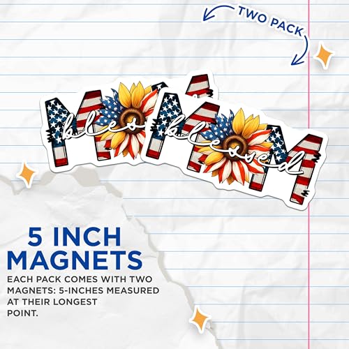 (2 Pack) Mom Blessed Magnets - American Flag Sunflower - Patriotic Decoration - 5" On Longest Side - for Cars, Fridges, Toolboxes - Made in USA - MAG7451