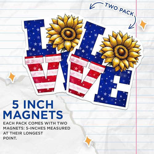 (2 Pack) Love Sunflower Magnets - Patriotic Decor - 5" On Longest Side - for Cars, Fridges, Toolboxes - Made in USA - MAG7871