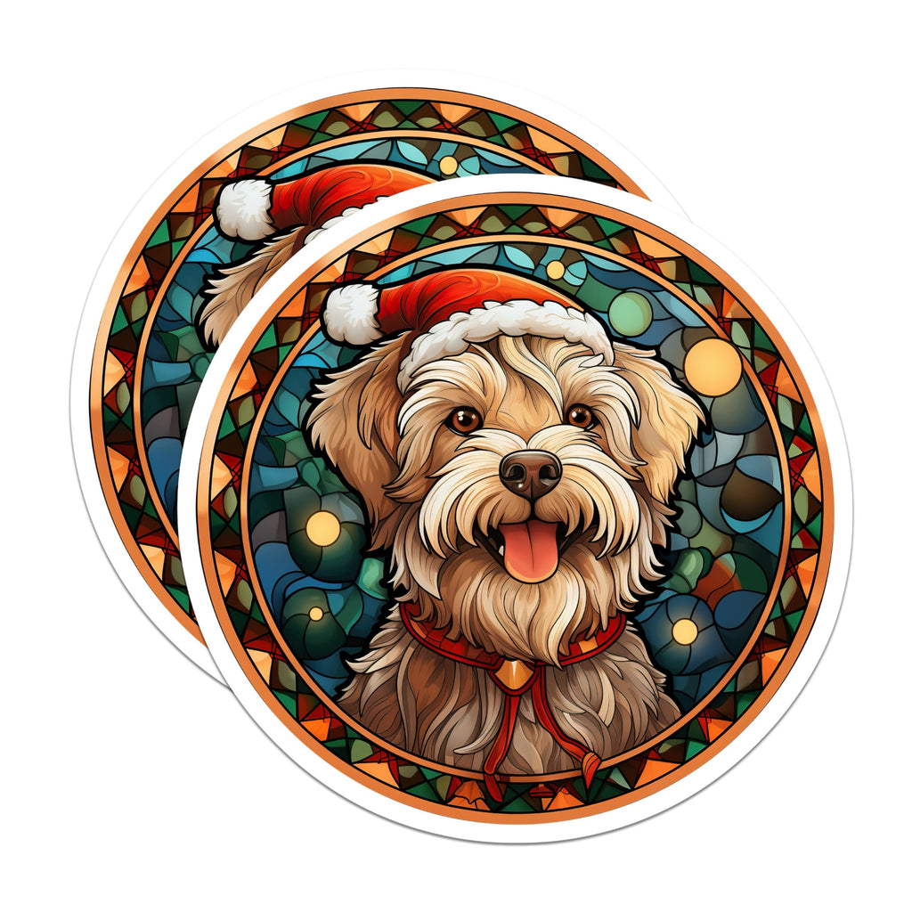 (2 Pack) Christmas Dog Magnets - Stained Glass Pet Lover - Holiday Fridge Decor - 5 Inches On Longest Side - Thick Durable Magnet - Made in USA - MAG30787