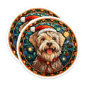 (2 Pack) Christmas Dog Magnets - Stained Glass Pet Lover - Holiday Fridge Decor - 5 Inches On Longest Side - Thick Durable Magnet - Made in USA - MAG30787