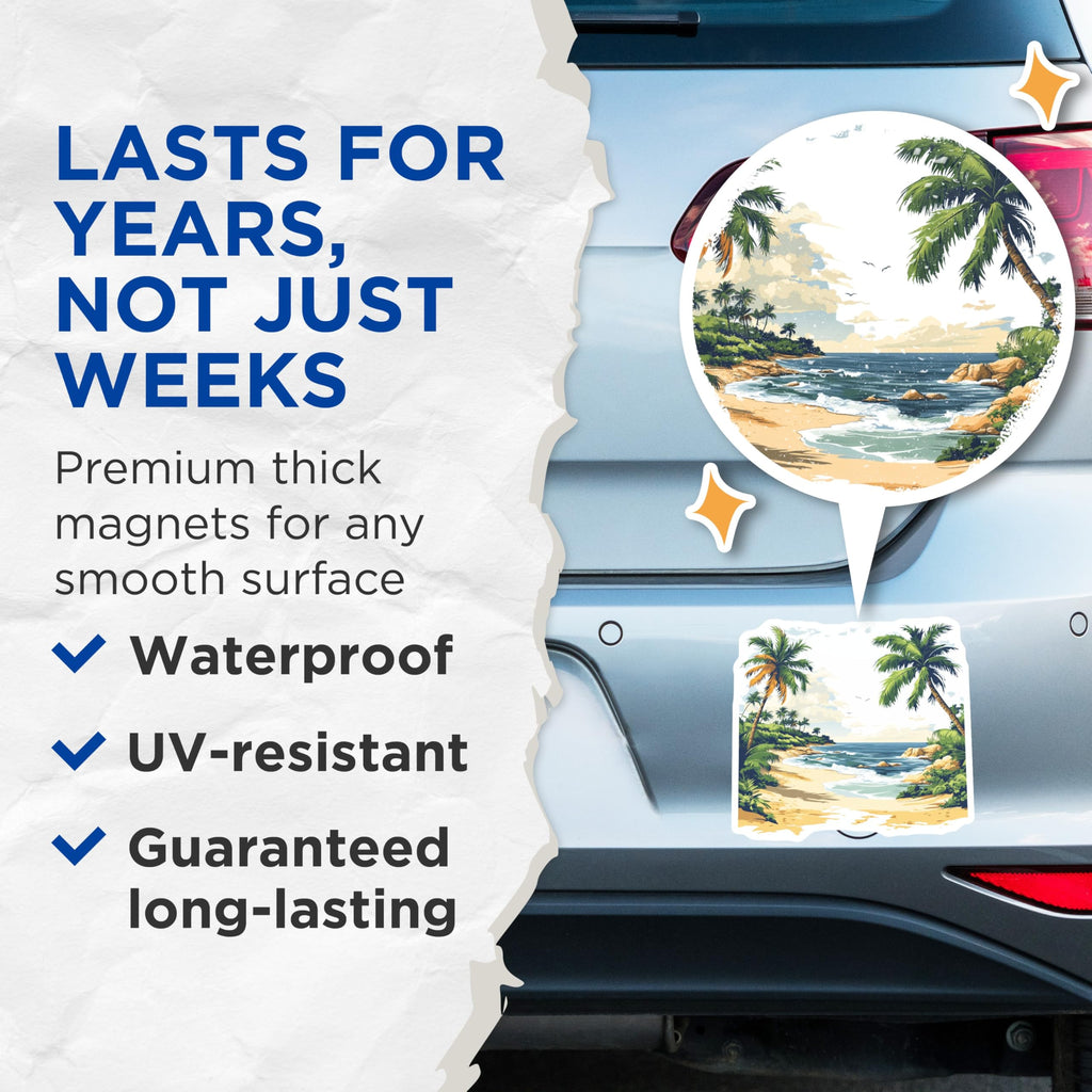 (2 Pack) Tropical Beach Magnets - Palm Tree Ocean Wave Decor - Summer Vacation Souvenirs - 5 Inches On Longest Side - Thick Durable Magnet - Made in USA - MAG25320
