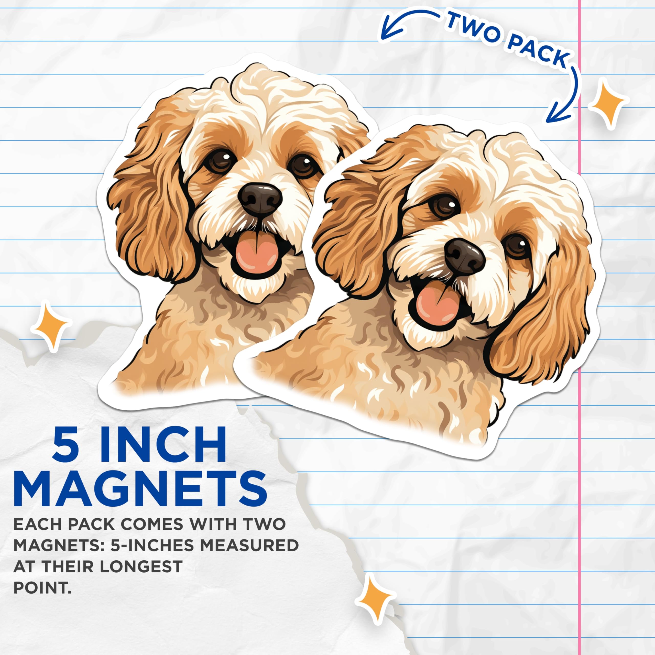 (2 Pack) Cavapoo Dog Magnets - Happy Cockapoo Puppy Decor - Pet Lover Refrigerator Magnet - Cute Animal Art - 5 Inches On Longest Side - Thick Durable Magnet - Made in USA - MAG27303