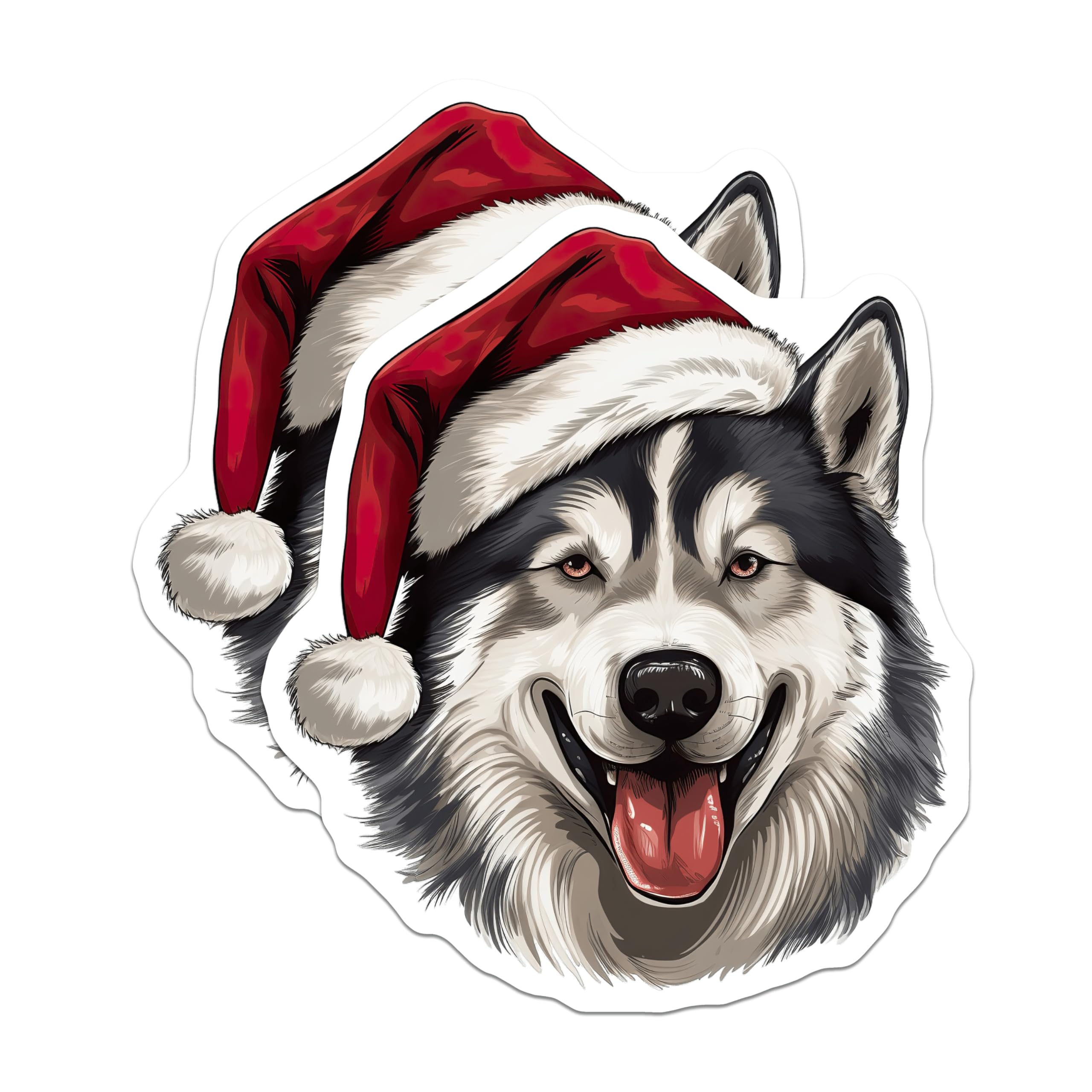 (2 Pack) Husky Christmas Magnets - Santa Hat Dog - Pet Lover Home Accent - 5 Inches On Longest Side - Thick Durable Magnet - Made in USA - MAG27502