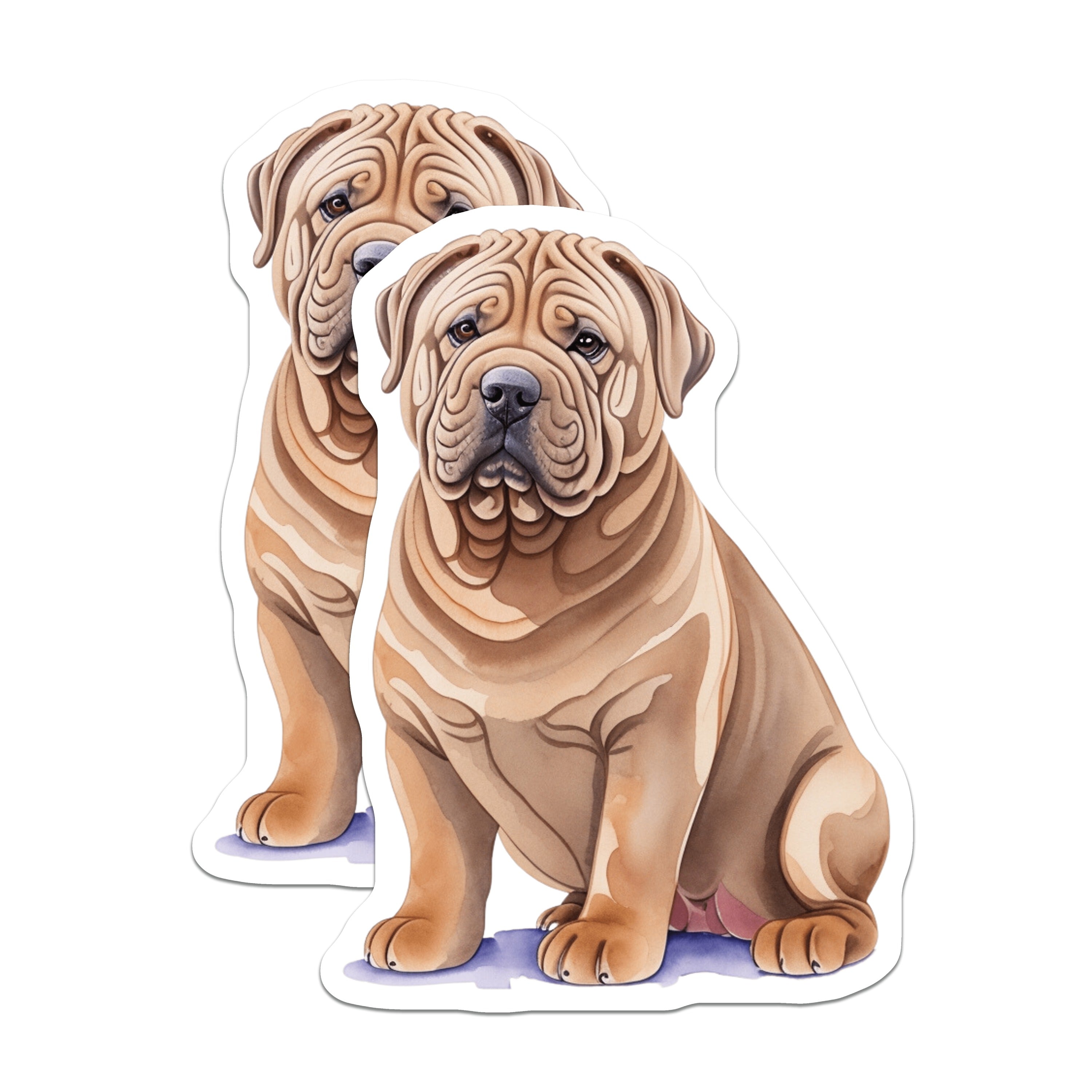 (2 Pack) Shar Pei Dog Magnets - Watercolor Dog Art - Wrinkled Puppy Pet Decor - 5 Inches On Longest Side - Thick Durable Magnet - Made in USA - MAG39267