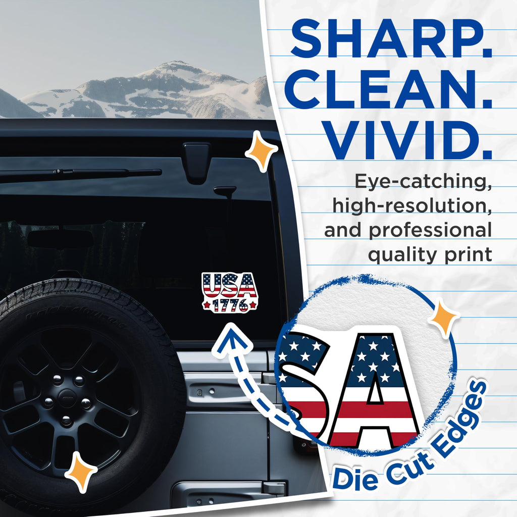 (2 Pack) USA 1776 Stickers - American Flag Stickers - Patriotic USA Stickers - 5" On Longest Side - Sticks to Smooth Flat Surfaces - Made in USA - BMCS3886